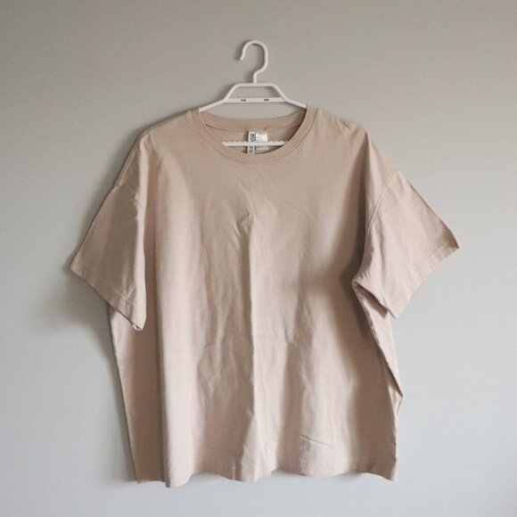 H&M Women's XL Cream Basic 100% Cotton Relaxed Fit Crewneck Short Sleeve T-Shirt - Picture 1 of 10